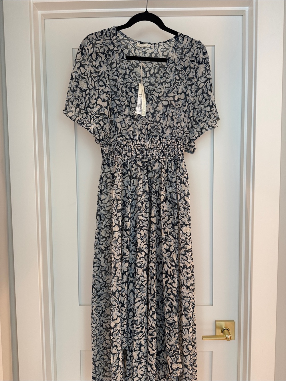lovestitch Navy and White Floral Smocked Maxi Dress